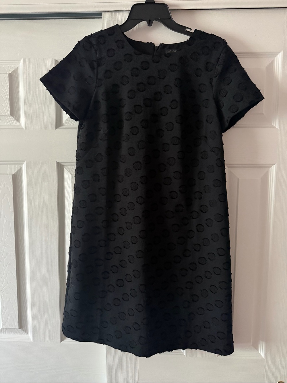 Ann Taylor Black Short-Sleeve Textured Mini Dress